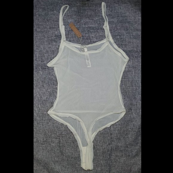 NWT SKIMS XLARGE Summer Mesh Cami Bodysuit BONE - Picture 2 of 3